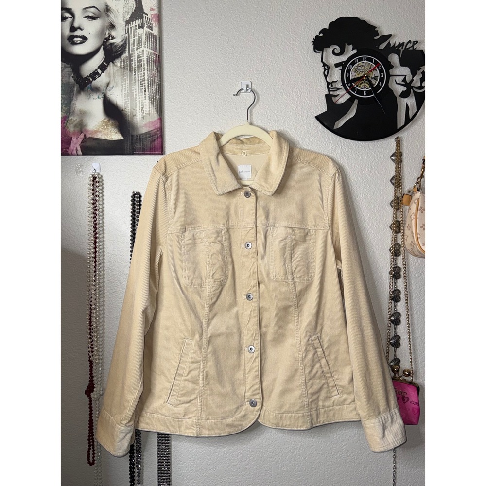 J. Jill Womens Cream Corduroy Button Front Jacket Size L WJT206231 Beige Stretch
